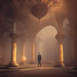 The magic king standing in his palace, mysterious, soft lighting, unreal engine 5 volumetric lighting, intricate details, realistic style, 8k resolution