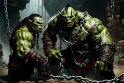 Orc with a human prisoner in chains