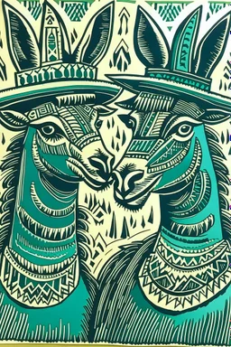 Linocut llamas a hat