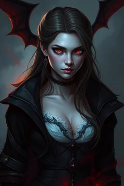 a vampire teen, female, red eyes, pretty, fantasy, medieval, digital art, edgy