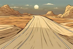 comic style, a road in a desert