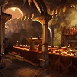 Amazing medieval buffet with guests "detailed matte painting, deep color, fantastical, intricate detail, splash screen, complementary colors, fantasy concept art, 8k resolution trending on Artstation Unreal Engine 5"