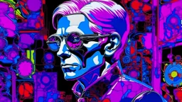 A purple cybernetic realm painted by Andy Warhol