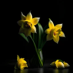 Create small bouquet yellow daffodil colour and black background