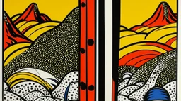 An orange gorge with scorching sands designed in pacific Northwest totem poles painted by Roy Lichtenstein