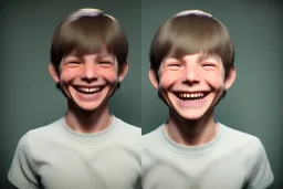 huge grin on a boy with a bowlcut