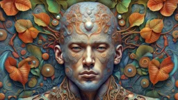 DeepDream-generated image depicting …Complex 3d render ultra detailed of a handsome male porcelain profile face, biomechanical cyborg, analog, 150 mm lens, beautiful natural soft rim light, big leaves and stems, roots, fine foliage lace, colorful details, massai warrior, alexander mcqueen high fashion haute couture, pearl earring, art nouveau fashion embroidered, steampunk, intricate details, mesh wire, mandelbrot fractal, anatomical, facial muscles, cable wires, elegant, hyper realistic, ultra