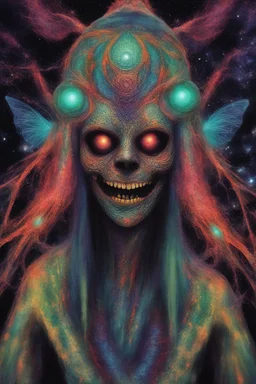 metephysical colourful horror masked horror inhumane godly being cosmic creature of magic transcended