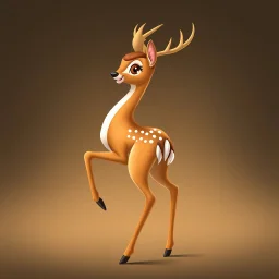 full body of an adult bald white tail deer, sultry, seductive, standing with a front leg lifted. with big smile, looking back, and big eyes looking back , tail upward, on flat background, in the style of 'My Little Pony' and Bambi, fantastic lighting