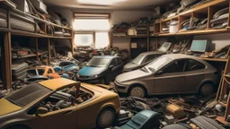 small room full of piled up cars | modern | clean