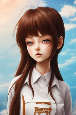 portrait artistic photo, wonderfull japanese, face keiko yu yu hakusho, big brown eyes, short brown hair, seifuku blue clothes, high quality, 8k,