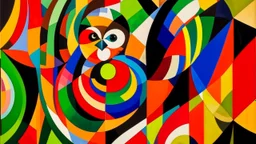 Sonia Delaunay's artwork showcases a woman with a white-throated bushtit. The vibrant colors and geometric patterns blend harmoniously, capturing the beauty of nature and the essence of femininity.