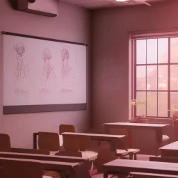 girl study classroom, unreal anime style, unreal engine 5, studio lighting --ar 2:1