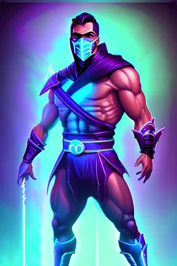synthwave art of subzero, mortal kombat, splash art