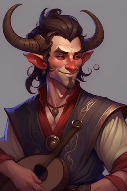 A young handsome male tiefling bard