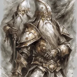 dwarf, dark armour, watercolour, artistic, illustration, rugged hair, bleak colours, dark atmosphere, shadows, portrait, wide face