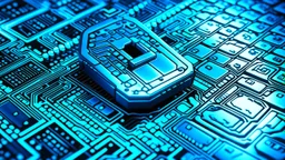 The image closely depicts a computer keyboard secured with a complex digital lock. The blue and white colors reflect the technological and security aspects of the subject. As an expression of digital protection and a focus on security in the era of digital communication, this image represents the balance between technology and personal safeguarding.