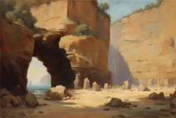 sunny day, rocks, cliffs, sci-fi, friedrich eckenfelder and henry luyten impressionism paintings