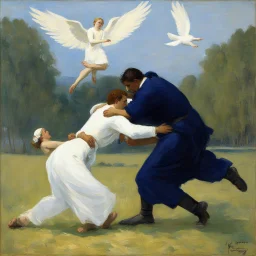 (art by Karoly Ferenczy) Jacob wrestling with angel
