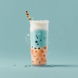 boba bubble tea drink, modern, minimalist, artsy, graphic design, light blue background, clean aesthetic