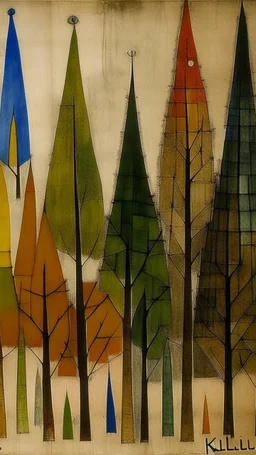 Trees with small towers and fairies painted Paul Klee