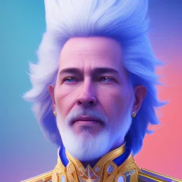 A portrait of a crystalised blue pink king, gold, sunny background, atmospheric, realistic, unreal engine, 8k. Cinematic lighting, octane render.