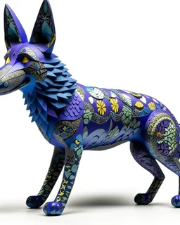 A violet ice elemental German shepherd designed in Indian Gond art painted by Karl Wiener