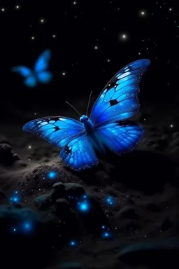 Luminous blue butterfly and manure full of stars