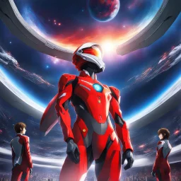 (masterpiece, best quality, highres:1.2), (photorealistic:1.2), (film grain:1.3), (morbid light:1.2), (dynamic angle), raw photo, (Asuka Langley), Man giving tribute to the sky between macrocosm and microcosm in high detailed Evangelion textured red suit, (ultra-detailed body), (light smile:0.8), (dynamic pose), moonlight passing through hair, (abstract colorful art background:1.3), (sharp), exposure blend dim light, (hdr:1.4), high contrast, (muted colors, dim colors, soothing tones:1.3)