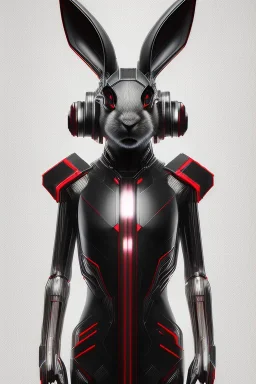 MCU Portrait, Front image, cyberpunk rabbit woman, mask, black red color, latex dress, highly detailed, concept art, smooth, unreal engine 5, god rays, ray tracing, RTX, lumen lighting, ultra detail, volumetric lighting, 3d, finely drawn, high definition, high resolution.