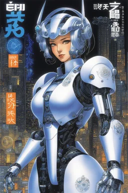 [Japanese magazine cover by Masamune Shirow, special automated trading edition year 2134] a sleek and sophisticated robot trader, with intricate circuit patterns glowing softly, symbolizes the advanced automated trading systems of the future. Surrounding the robot trader are holographic graphs and data streams, depicting the intricate algorithms and real-time market analysis that drive the automated trading revolution. The cover is a striking blend of traditional Japanese aesthetics and futuris