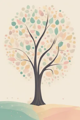 Stylized tree with a pinstripe trunk and pastel spotted leaves