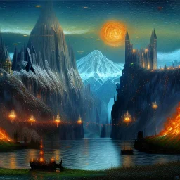 Epic massive Drawing of Mordor scenery of The LOTR estilo Van Gogh 4k