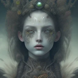 karlan, rusty metal, feathers, Dryad, fae, sidhe, ominous, nature, plants, wildflower, facepaint, dnd character portrait, intricate, oil on canvas, masterpiece, expert, insanely detailed, 4k resolution, retroanime style, cute big circular reflective eyes, cinematic smooth, intricate detail , soft smooth lighting, soft pastel colors, painted Renaissance style