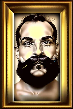 The biggest moustache in the world in sepia with vignette and a gold frame