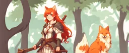 Teenaged Female Red haired kitsune paladin/bard