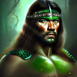 ultra detailed portrait of Conan the barbarian, wearing armor, extremely detailed digital painting, extremely detailed face,crystal clear green eyes, in the style of robert e howard , mystical colors, rim light, beautiful lighting, 8 k, stunning scene, raytracing