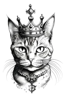 King Cat, tatto , white background ,realistis tatto style sketch, best tatto