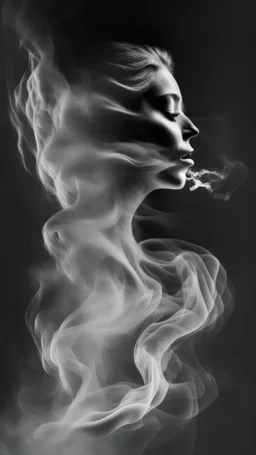 smoke art grey and white flowing around woman face silhouette