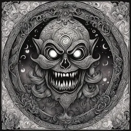 The tattooed killer lantern hovers ominously, its intricate patterns of swirling bloody ink glowing with a malevolent energy. The figure's eyes widen in terror as they realize the true nature of this haunting presence. The tattooed designs on the lantern come alive, shifting and writhing, possessed by a sinister force. a story of death and despair, a grim tapestry of fate woven into the very essence of the lantern itself.