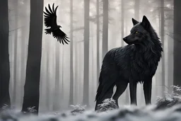 a black wolf with eagle wings in the forest