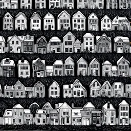 rows of suburban houses in the style of stanley donwood