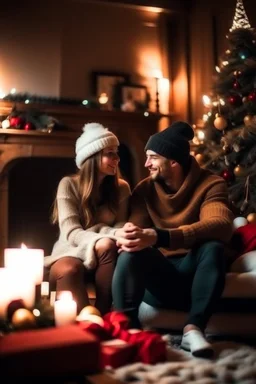 Cozy Christmas scene couple