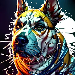 Portrait of a badass dog ! Borderlands: paper marbling! Oil splash!! Oil stained!!", intricate hyperdetailed fluid gouache illustration by Android Jones: By Ismail Inceoglu and Jean Baptiste mongue: James Jean: Erin Hanson: Dan Mumford: professional photography, natural lighting, volumetric lighting maximalist photoillustration: marton bobzert: 8k resolution concept art intricately detailed: complex: elegant: expansive: fantastical