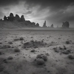 desolate deserted arid landscape with desaturated look and a bluish hue