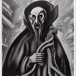 Nosferatu with a fleshy tentacle beard as a Russian Orthodox