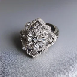 platinum and diamond floral art noveau ring, filigree, breathtaking, highly ornate, delicate, intricate, photorealistic, high fashion, fine jewellery, luxury, designer