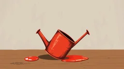 antique red oil-can tilted slightly with a drip of oil at the end, vector illustration