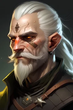 A witcher of the witcher game. Scar in mouth, Gray ginger hair. 23 Years old, Shay