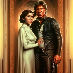 old carrie fisher embracing harrison ford, waist up portrait, photorealistic faces, intricate, oil on canvas, masterpiece, expert, insanely detailed, 4k resolution, cinematic smooth, intricate detail , soft smooth lighting, soft pastel colors,